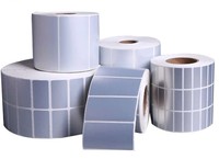 Rouleaux d'étiquettes adhésives vierges en PET, argent mat, imperméables et durables, pour codes-barres et emballages, utilisés dans l'industrie électronique