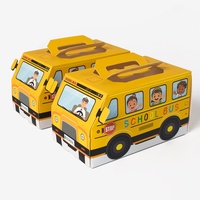 Boîte cadeau pliable en plastique recyclable avec laminage mat, style européen, motif dessin animé bus scolaire, pour bonbons, gelées et chewing-gums