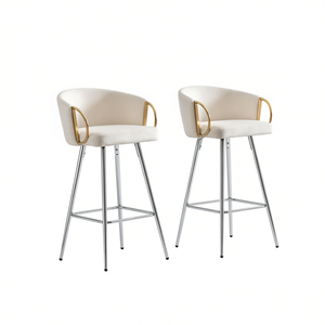 Sgabelli da Bar Color Crema 26 Pollici Base Cromata Braccioli Dorati Design Moderno Arredamento per Bar Domestico - Product Image 1
