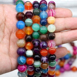 Perles d'agate naturelle rayée, pierres rondes multicolores pour bracelets DIY, vente en gros - Product Image 3