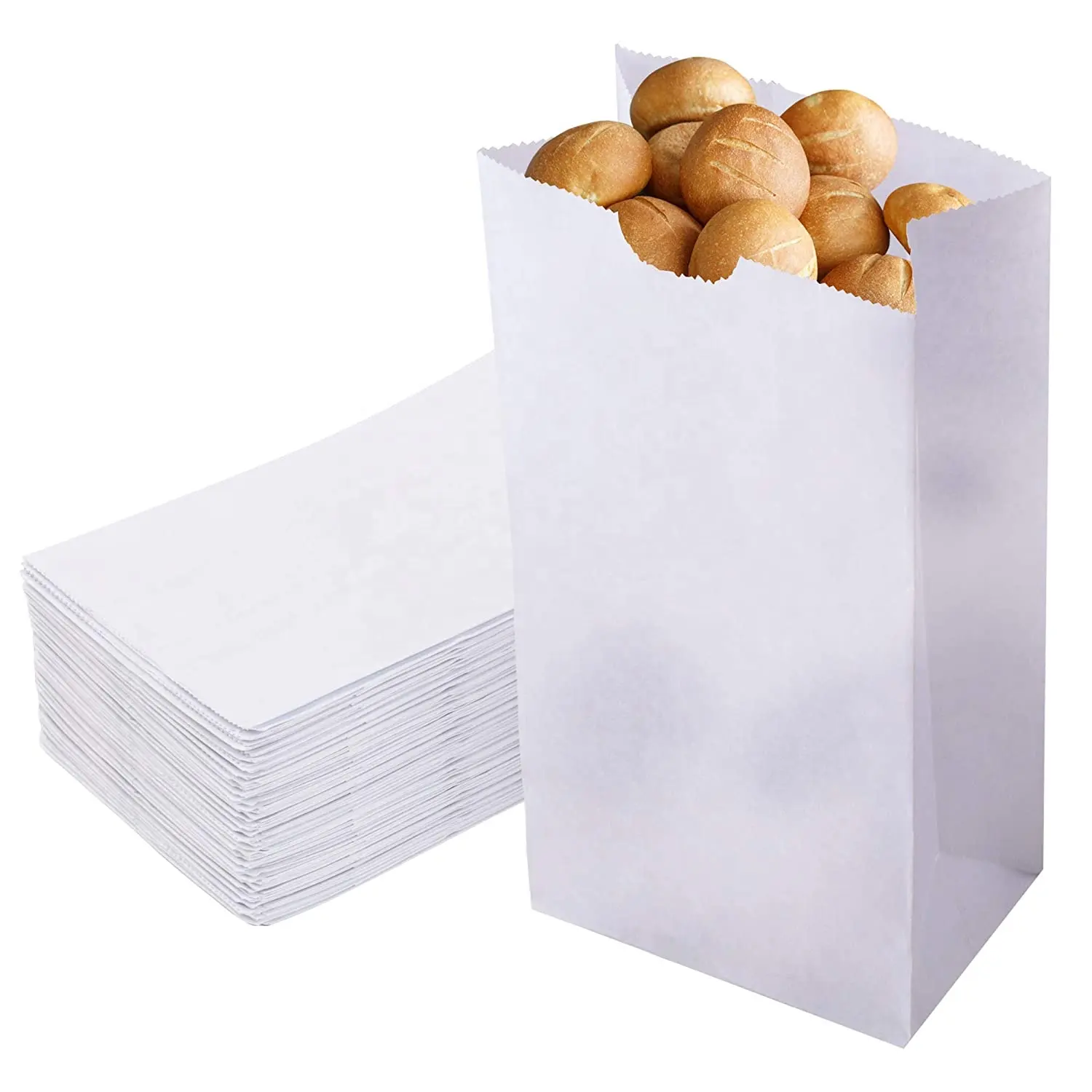 Custom White Paper Lunch Bags Biodegradable Grease Resistant Waxed Bakery Paper Bags for Snacks Sandwich Popcorn