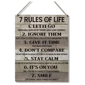 Inspirational Gift Signs 7 Rules of Life Let It Go Ignore Them Give It Time Don't Compare Stay Calm Wooden Hanging Sign Art