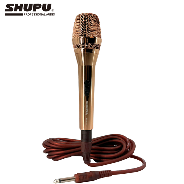 SHUPU SM-9.0S Gold Dynamic Karaoke Microphone Portable Cardioid Wired Handheld Church Singing Noise Cancelling XLR Metal 4.5M