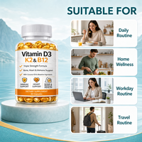Capsules de Vitamine D3 K2 B12 en Gélules Molles à Base d'Huile de Coco pour Adultes, Marque Privée Naturelle, Logo Personnalisé, Vente en Gros, Nutrition OEM ODM