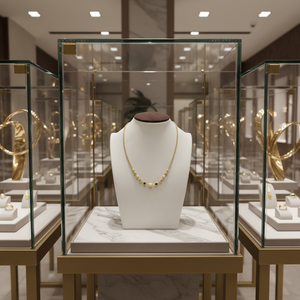 Exquisito Collar Tradicional de Oro de 22K para Mujer con Detalles de Piedras Negras Cuadradas Geométricas e Intrincadas Cuentas de Oro - Product Image 3