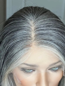 Peluca de Encaje HD 13x6 sin Pegamento |   <span class=keywords><strong>Cabello</strong></span> humano plateado/gris |   Uso Instantáneo y Aspecto Invisible para un Look Natural, Mezcla Gris Natural - Product Image 6