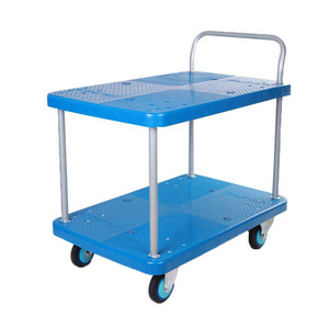 Carro de empuje manual de plástico de 3 niveles <span class=keywords><strong>Uni</strong></span>-Silent 250kgs Carro logístico de almacén móvil de cuatro ruedas OEM personalizable en el momento del pedido - Product Image 1