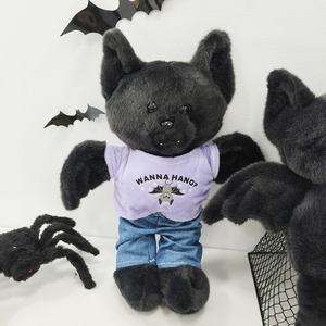 万圣节蝙蝠毛绒玩具可爱黑色超柔软聚酯纤维 PP 棉减压刺绣适合派对装饰和礼物 - Product Image 5