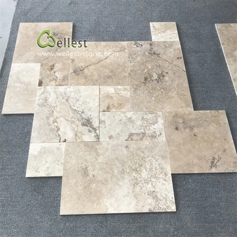 French Pattern Travertine Floor Tiles with Brushed surface