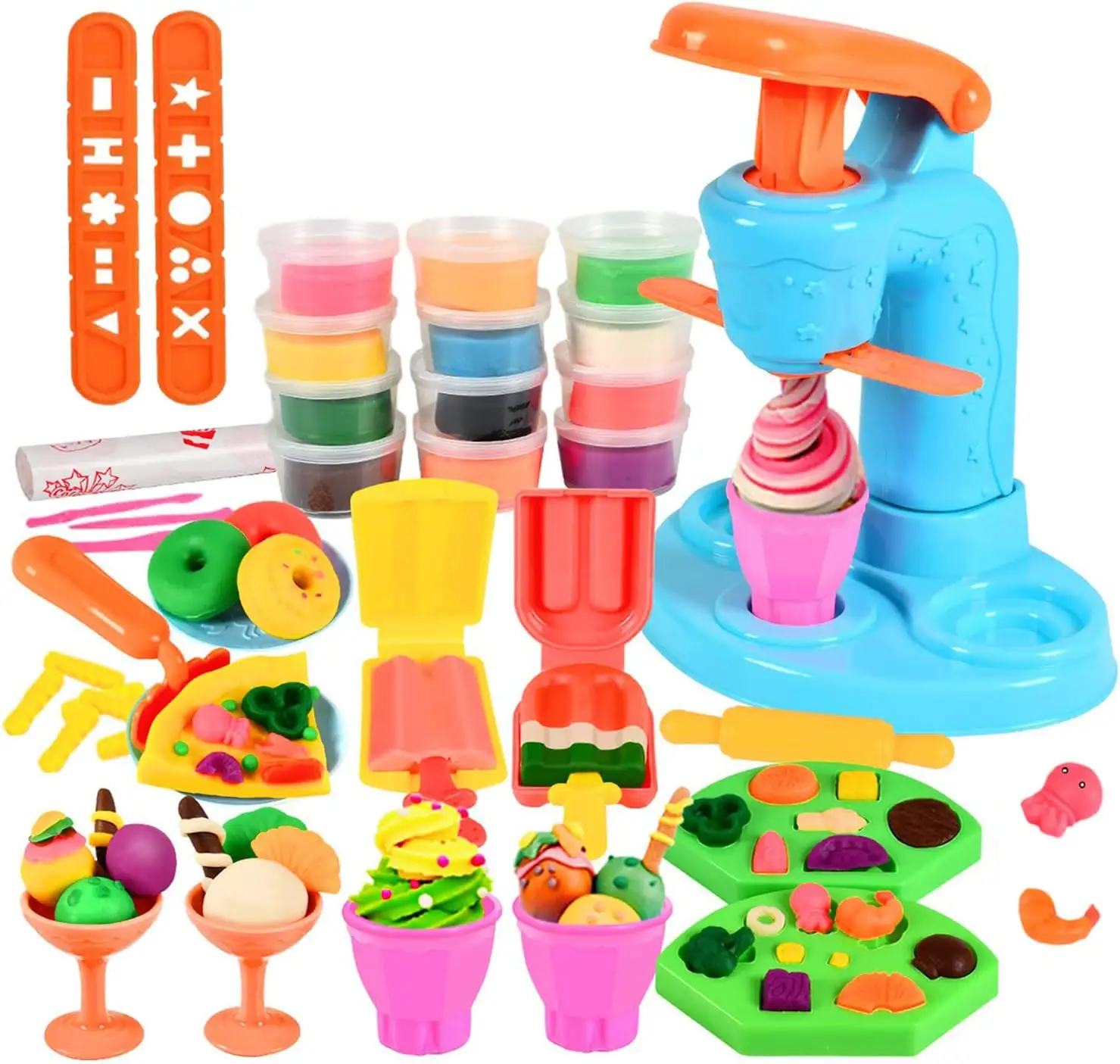 Pretend Cooking Juguetes de cocina Color Clay Ice Cream Maker Play Dough Stamps Machine Tools Set para niños pequeños