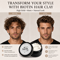 Cire coiffante pour cheveux à la biotine, label privé OEM, argile capillaire organique, fini mat, tenue naturelle forte, coiffage libre, végan, sans sulfate, séchage rapide