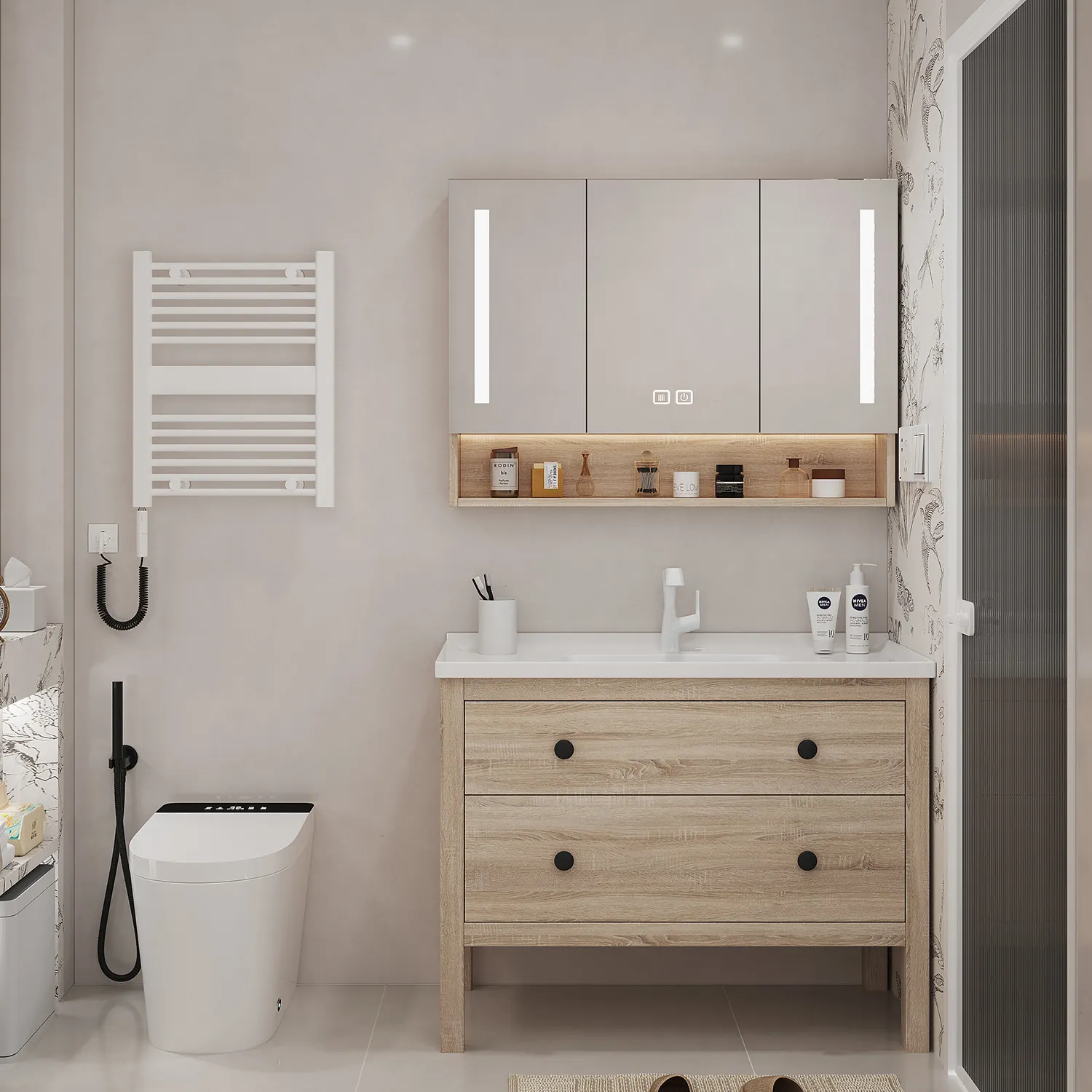 Top Quality New Bathroom Cabinet Modern Bathroom Furniture Customized Popular Wall Mounted Modern Bathroom Vanity With Mirror