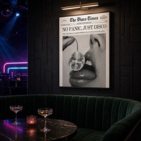 Impression sur toile de journal vintage encadrée noir mat « No Panic Just Disco » pour décoration murale commerciale de café tendance