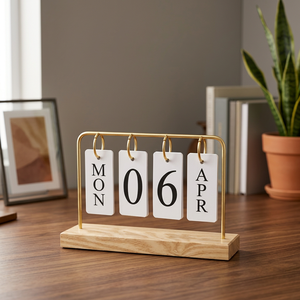 Wooden Desktop Perpetual Calendar Metal Frame Flip Date Display Desk Organizer Home <b>Office</b> Decor <b>Gift</b> - Product Image 1