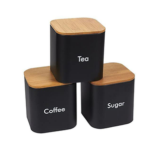 Recipiente de Cerámica Europe Square Negro con <span class=keywords><strong>Tapa</strong></span> de Bambú, 3L, para Almacenar Té, Café y Azúcar, para Cocina y Hogar, Personalizable - Product Image 1