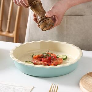 Plat à tarte en céramique en gros, en grès, résistant au four, au micro-ondes et au lave-vaisselle, antiadhésif, design côtelé, pour quiches et tartes - Product Image 1