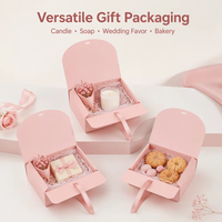 Boîte cadeau pliable en carton rose avec logo personnalisé et fermeture à ruban, emballage vide pour bougies, savons, cadeaux de mariage, pâtisseries