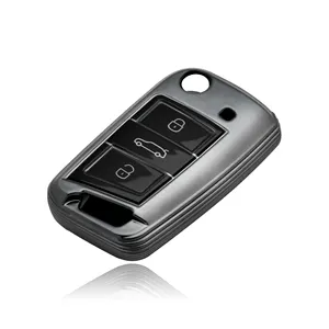 Custom Soft TPU Remote Control Car Flip Key Body Fob Cover For Vw Skoda Golf Dark Gray