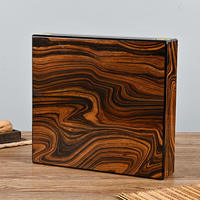 Boîte de rangement carrée en MDF grain de bois brillant de luxe, avec charnière dorée et doublure en velours, pour bijoux, vente en gros