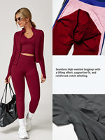Ensemble de vêtements de sport sans couture EnovStars personnalisé 4 pièces : débardeur dos nageur, short, leggings, veste en nylon et élasthanne – Tenue de yoga et de gym OEM/ODM