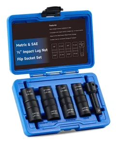 Lug Nut Socket Set 5pc 1/2" Drive Impact Flip Socket Set with 3" Extension Bar