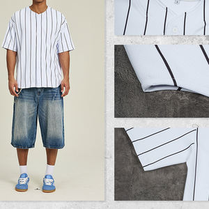 T-shirt de baseball décontracté à fines rayures pour homme, style sportif, coupe ample, tendance, cardigan à manches courtes pour homme - Product Image 5