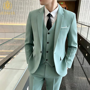 Fresh Casual <strong>Men's</strong> Pastel Teal 3-Piece Blazer Wrinkle-Resistant Fabric Ensemble Homme Perfect for Summer Beachside Receptions - Product Image 1