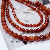 Perles Rondes en Agate Rouge en Gros 6mm 8mm 10mm – Fil de Perles en Agate Naturelle Rayée pour Bracelets, Colliers, Boucles d'Oreilles et Projets DIY