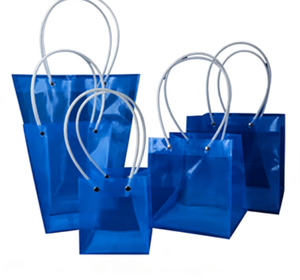 Bolsa de Mano Transparente Personalizada con Logotipo, Base Cuadrada de PP, Asa Larga, Diseño Impermeable con Impresión Serigrafiada para Ramos de Flores - Product Image 1