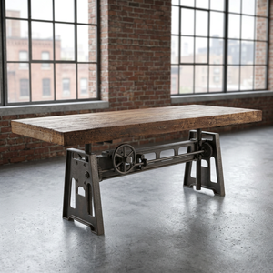 Table à manger industrielle pliable en fonte avec manivelle, hauteur réglable, plateau en bois massif, mobilier pour la maison, appartement, hôtel, 6 places - Product Image 2