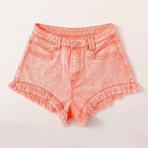 Venta barata, pantalones vaqueros elegantes de verano para mujer, pantalones cortos sexis de cintura alta ajustados con borlas y dobladillo, tela de Color inelástica, pantalones cortos de mezclilla para mujer en Stock - Product Image 1