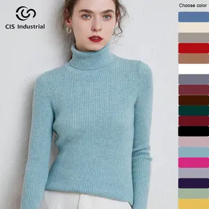 Knitwear manufacturers women custom logo high quality sweater knitwear basic long sleeved sweater women knitted pullover jumper