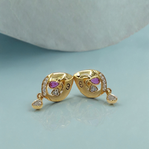 ต่างหูดีไซน์หรูหราทองคำ 22K ประดับเพชรพลอยสีชมพูและจี้รูปหยดน้ำ เครื่องประดับทันสมัยสำหรับผู้หญิง - Product Image 3