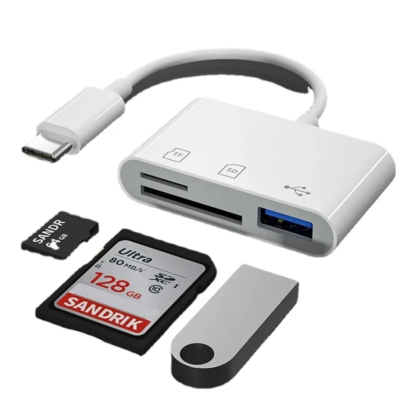 Jmax 3 in 1 USB Type C Card Reader to SD TF USB Connection Smart Memory Card Reader Adapter for Macbook Pro Type-C Port