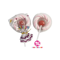 Sucette dure 2-en-1 en gros, halal, saveur fruitée, mini guimauve torsadée, bonbon au coton