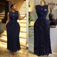 Ensemble jupe africaine sans manches, gilet à col en V et jupe longue plissée, tenue d'été élégante pour femme, idéal pour le bureau