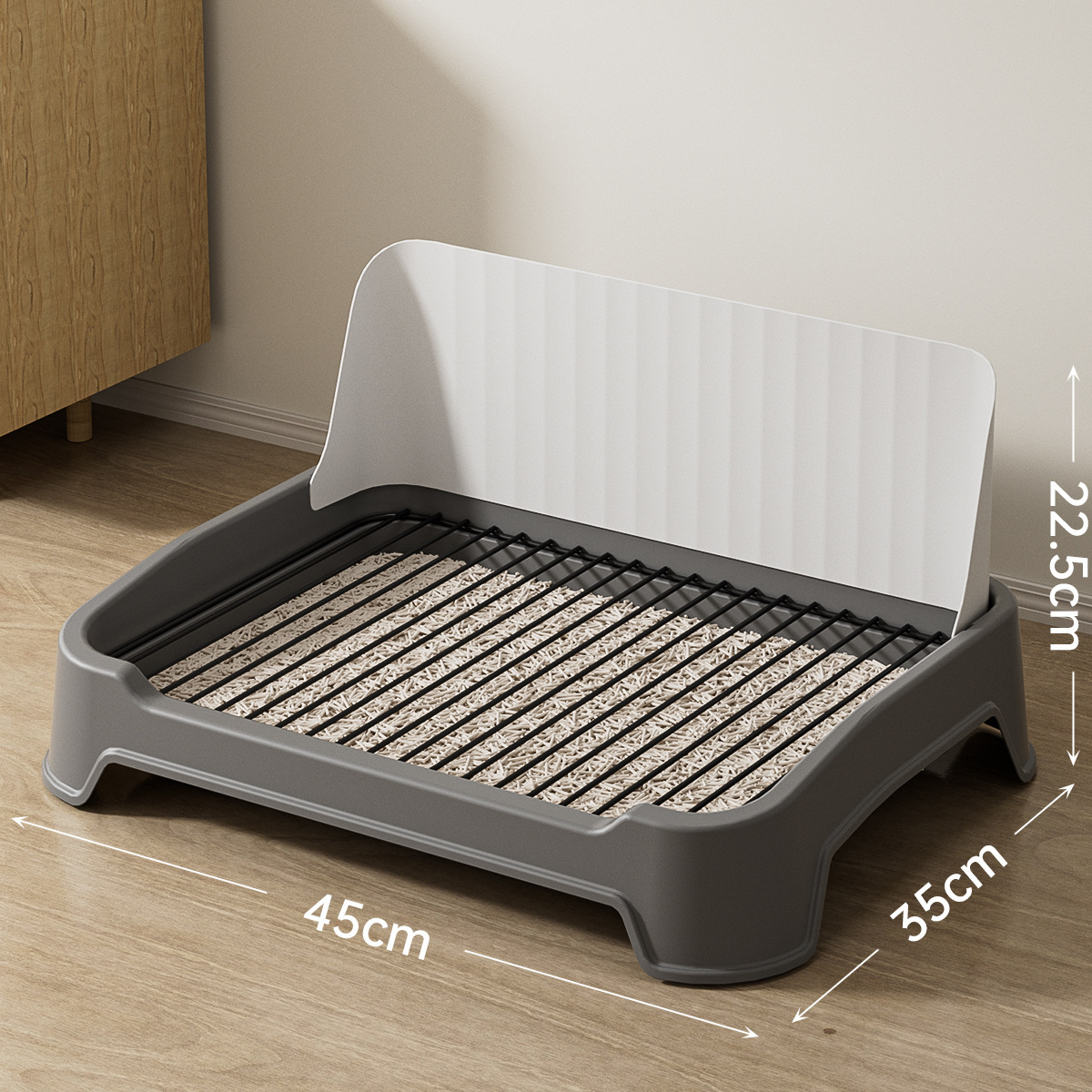 Toilette pour chien extra large de 45 cm avec panneau [gris et blanc]