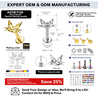 Clous de labret sans filetage en titane G23 ASTM F136, bijoux de piercing corporel à poussoir pour studios de piercing professionnels, vente en gros