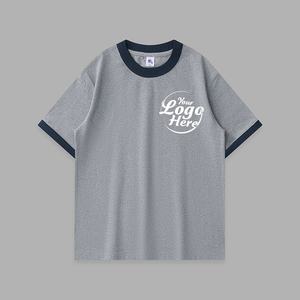 T-shirt unisexe surdimensionné pour couple T-shirt en coton épais de style universitaire avec épissage contrasté - Product Image 1