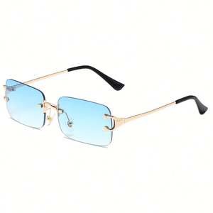 Lunettes de soleil vintage 2025 personnalisées avec logo, monture métallique fine, verres dégradés, protection UV400, sans monture, carrées, pour hommes et femmes - Product Image 5