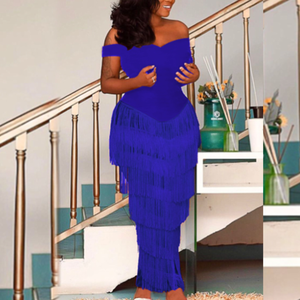 Toptan son seksi parti kapalı omuz zarif püsküller kadınlar kokteyl elbise - Product Image 1