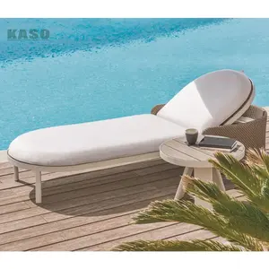 Hotel al aire libre de lujo de madera de teca jardín moderno chaise cuerda de aluminio cama de sol ratán tumbona Villa piscina tumbona