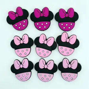 Wholesale BPA Free Cartoon Cute Mouse Minnie Shape Silicone Baby beads Chewing Gift Baby Products Silicon Beads For Pens