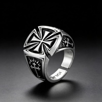 Herren Verstellbarer Kupfer-Kreuzring Vintage Zweifarbiger Malteserkreuz-Fingerring Mode Punk Biker Gothic Accessoire