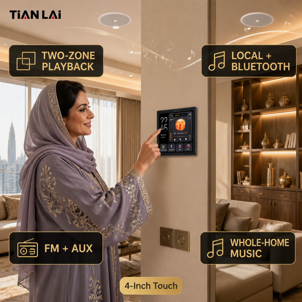 TL 86F 4 Inch Music Controller 2 Zone 4X30W Zone1 Zone2 Speaker Outputs for Hotel Room Use Daily Work Now · image 6