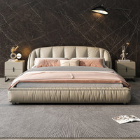 Luxuriöses Modernes Minimalistisches Bett mit Nappaleder-Bezug Kiefernholz-Stahlrahmen Stauraum-Hauptschlafzimmerbett BTLB069 für Zuhause oder Hotel