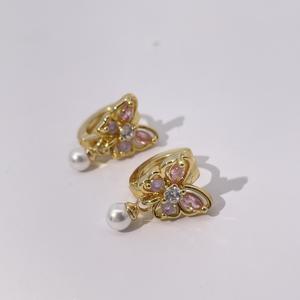 ต่างหูจี้รูปผีเสื้อชุบทอง ดีไซน์คลาสสิกและทันสมัย ประดับมุกและเพชรทรงมาร์ควิสสีชมพู สำหรับผู้หญิง จาก Tianyu Gems - Product Image 5