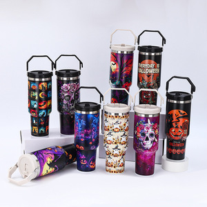 Gobelet isotherme en acier inoxydable de 40 oz avec poignée et paille rabattable, anti-fuite, pour le camping et les voyages, style américain - Product Image 1
