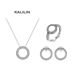 סט תכשיטים בצורת O עיגול 925 כסף סיטונאי אופנה לנשים סט תכשיטי עגילים סט תכשיטים וינטג' לנשים - Product Image 1