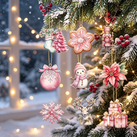 12 Pièces de Décoration Murale en Bois Rose, Père Noël, Bonhomme de Neige, Renne, Casse-Noisette, Flocon de Neige, Chaussette, Boîte Cadeau, Guirlande, Boule de Noël, Décoration d'Arbre